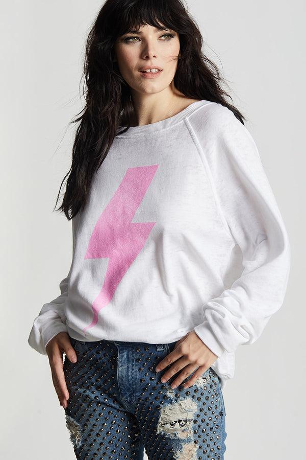 Recycled Karma AC/DC Bolt Rock Out White Oversized Sweatshirt