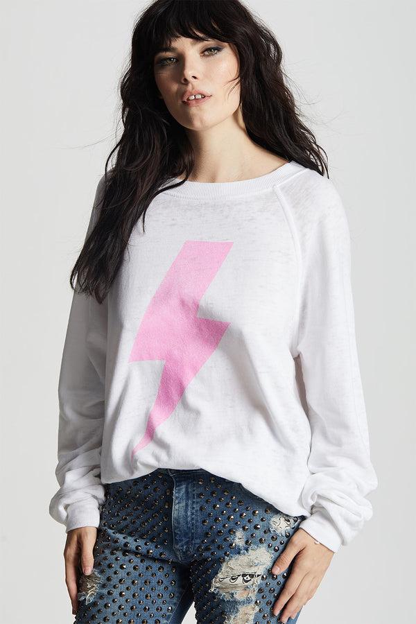 recycled karma AC/DC Bolt Rock Out White Oversized Sweatshirt