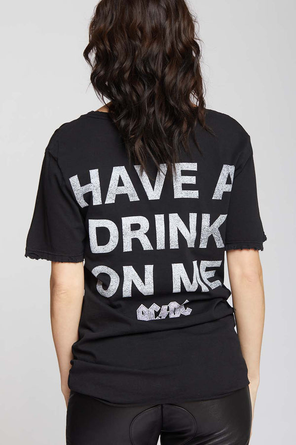 Recycled Karma AC/DC Distressed Black Boyfriend Tee