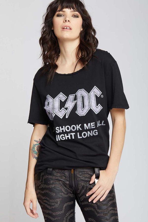 Recycled Karma AC/DC Distressed Black Boyfriend Tee