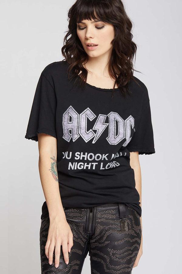 Recycled Karma AC/DC Distressed Black Boyfriend Tee
