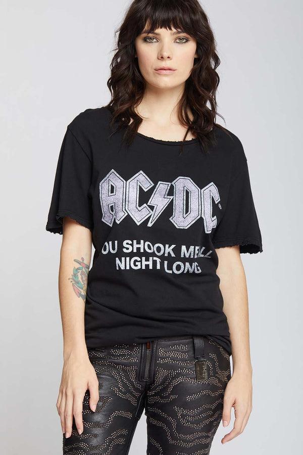 recycled karma AC/DC Distressed Black Boyfriend Tee