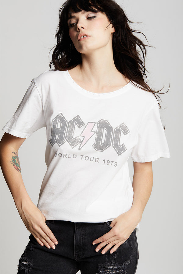 recycled karma AC/DC Highway To Hell Bolt Distressed Boyfriend Tee