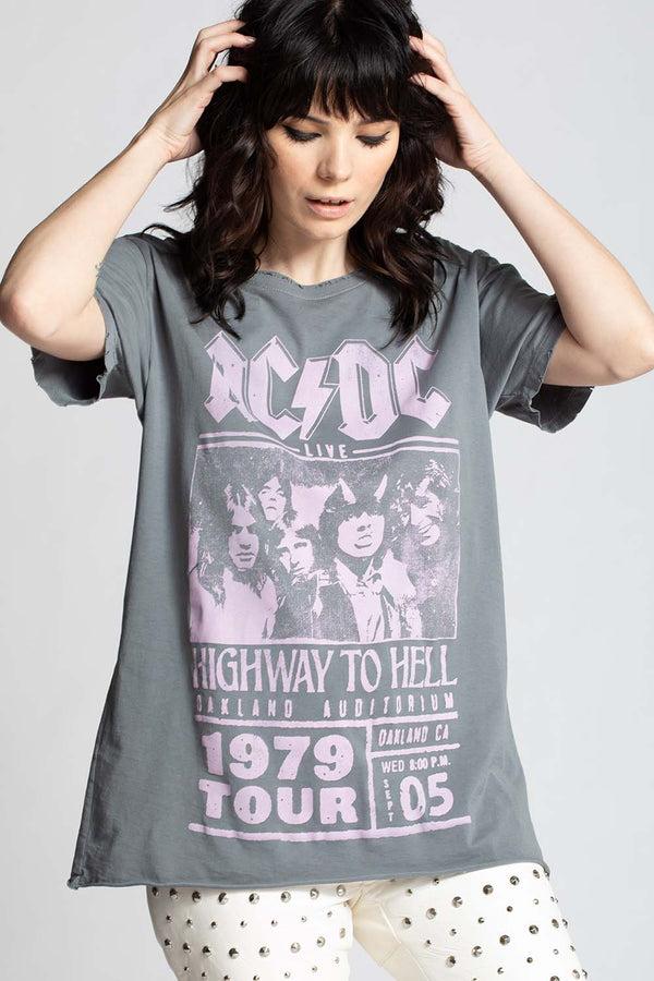 Recycled Karma AC/DC Highway To Hell Concert Vintage Boyfriend Tee