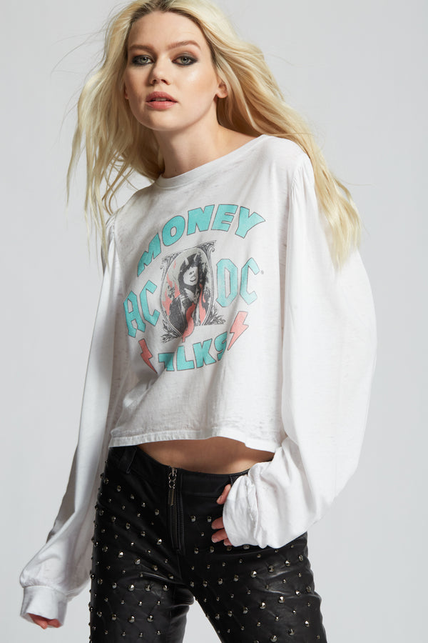Recycled Karma AC/DC Moneytalks Vintage Graphic Puff Sleeve