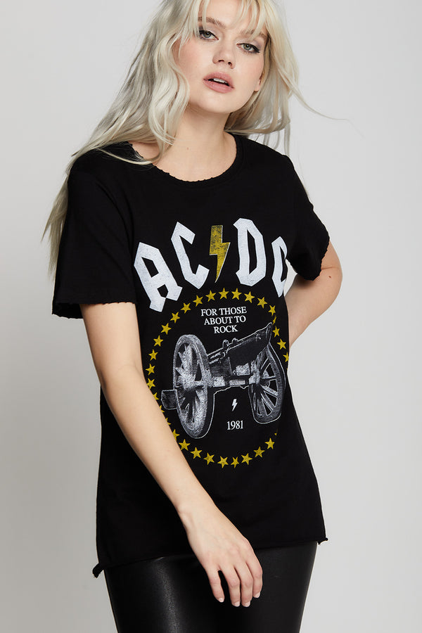 recycled karma AC/DC Rock Cannon Distressed Boyfriend Tee