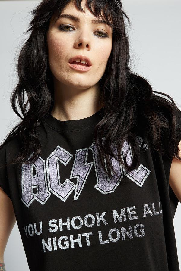 Recycled Karma AC/DC Songs Black Cut-Off Sleeve Tee