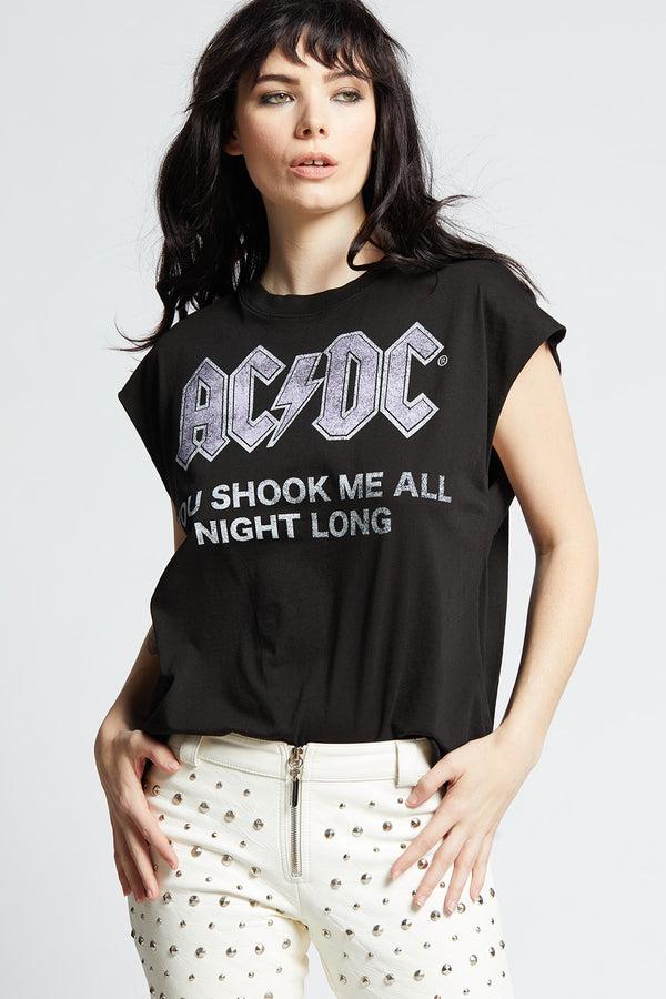 Recycled Karma AC/DC Songs Black Cut-Off Sleeve Tee