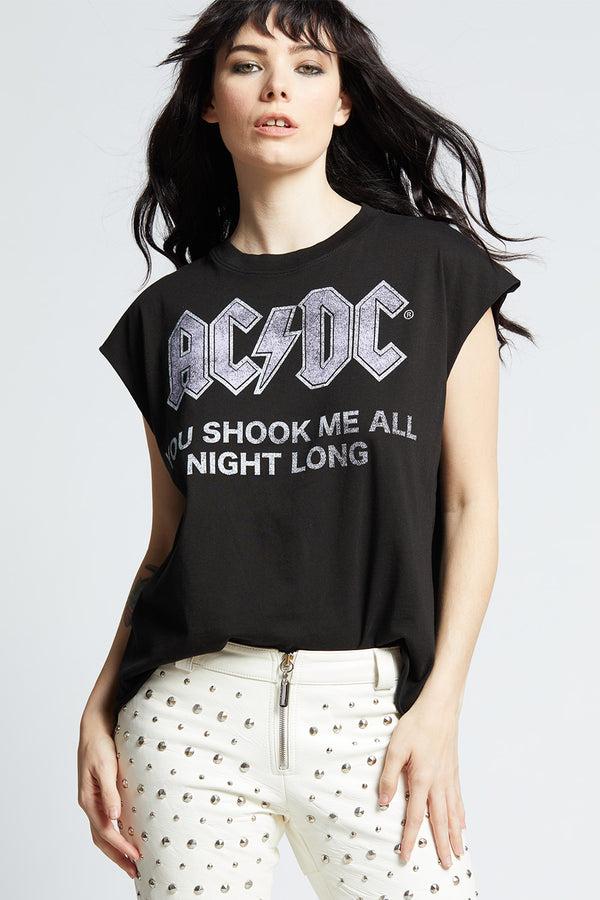 recycled karma AC/DC Songs Black Cut-Off Sleeve Tee