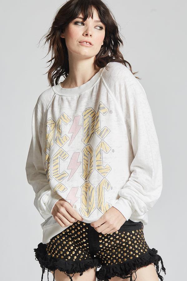 Recycled Karma AC/DC Tiger Print White Oversized Sweatshirt