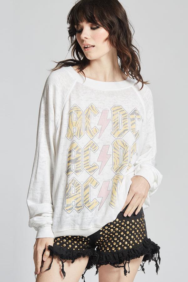 Recycled Karma AC/DC Tiger Print White Oversized Sweatshirt