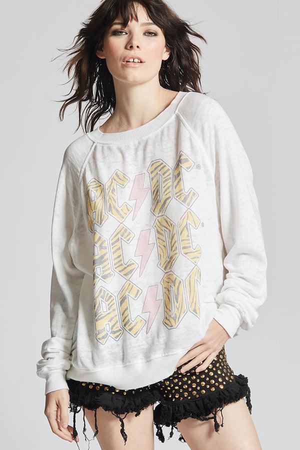 Recycled Karma AC/DC Tiger Print White Oversized Sweatshirt
