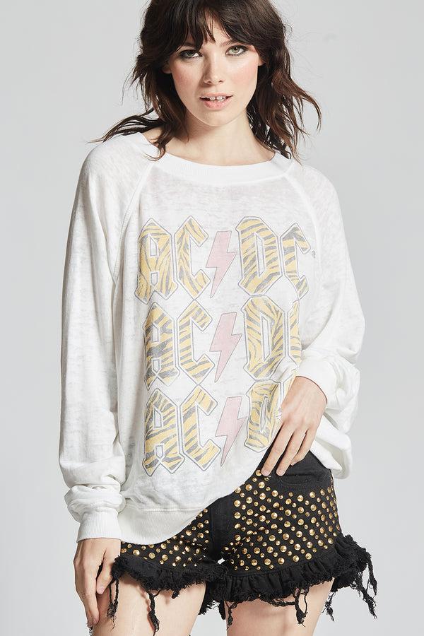 recycled karma AC/DC Tiger Print White Oversized Sweatshirt