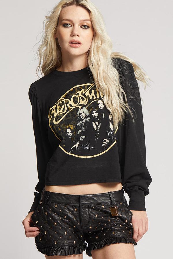 Recycled Karma Aerosmith Back In The Saddle Cropped Long Puff Sleeve