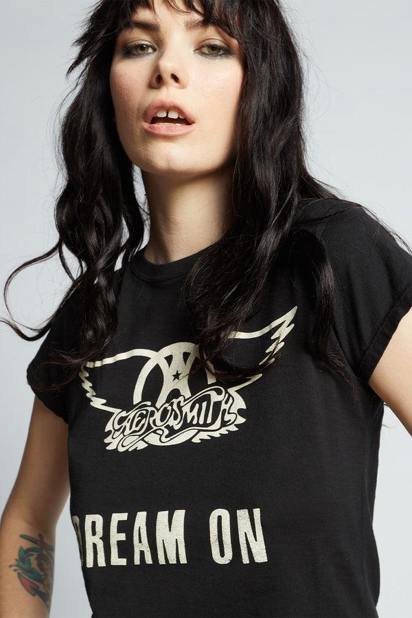 Recycled Karma Aerosmith Dream On Black Shrunken Baby Tee
