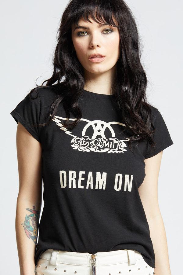 Recycled Karma Aerosmith Dream On Black Shrunken Baby Tee