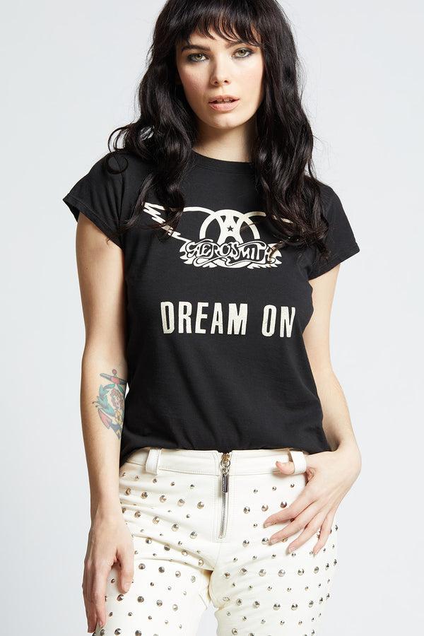 recycled karma Aerosmith Dream On Black Shrunken Baby Tee
