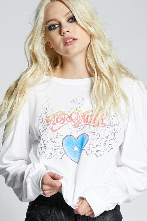 Recycled Karma Aerosmith Heart Retro Graphic Puff Sleeve Tee