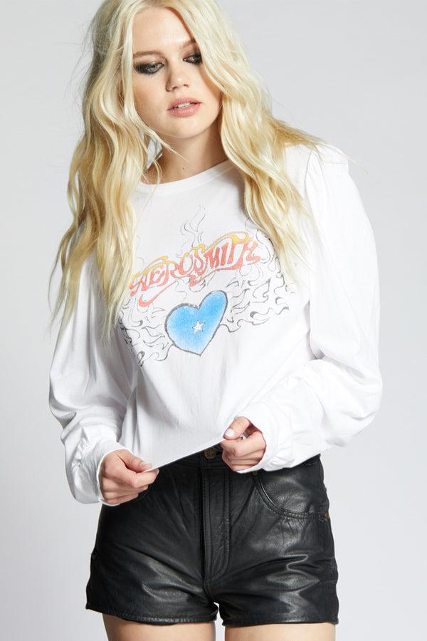 Recycled Karma Aerosmith Heart Retro Graphic Puff Sleeve Tee