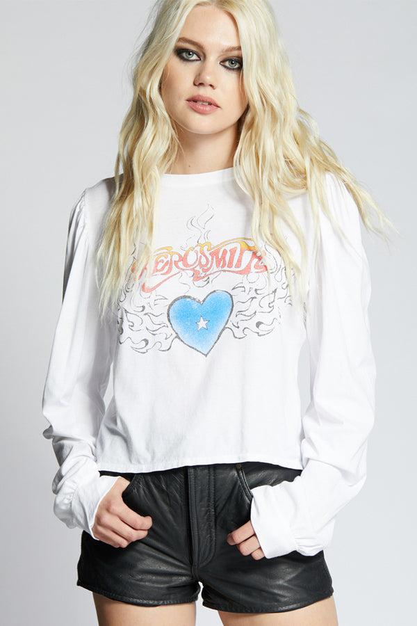 recycled karma Aerosmith Heart Retro Graphic Puff Sleeve Tee