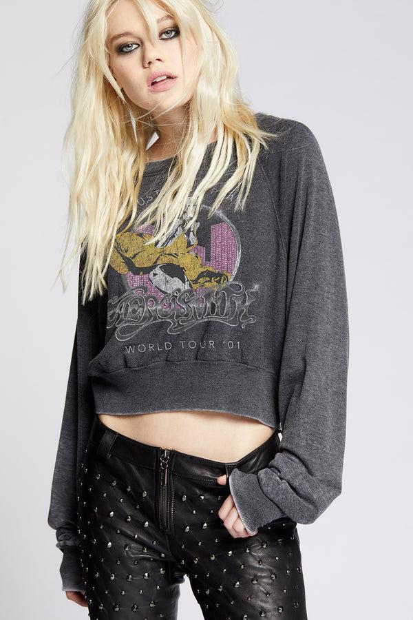 recycled karma Aerosmith World Tour 01’ Vintage Cropped Sweatshirt