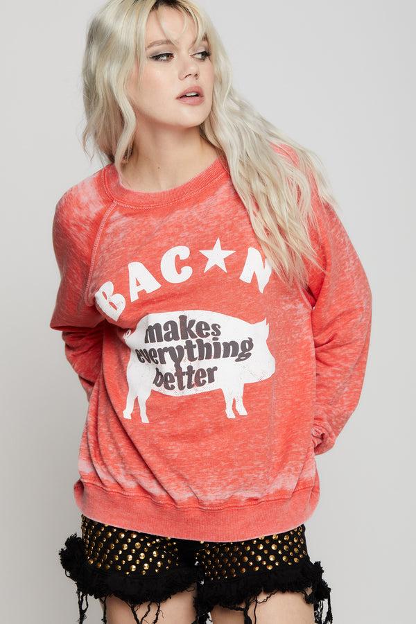 recycled karma Bacon Makes Everything Better Fitted Graphic Sweatshirt