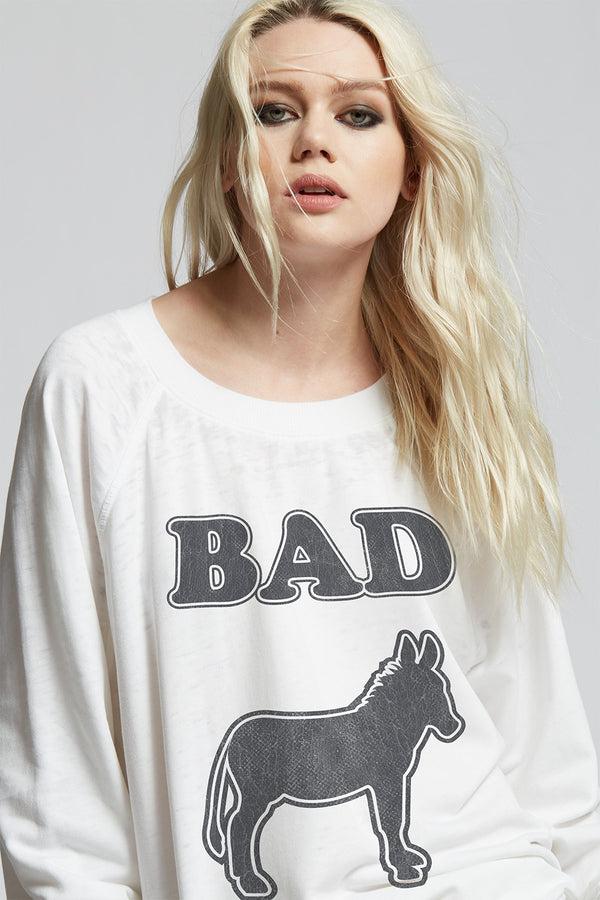 Recycled Karma Bad Ass Oversized White Graphic Sweatshirt