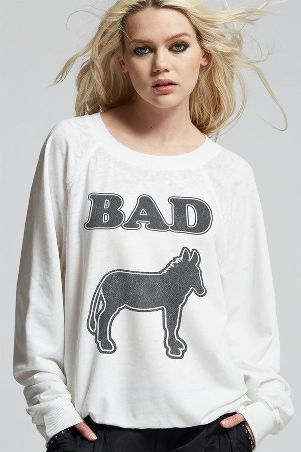 Recycled Karma Bad Ass Oversized White Graphic Sweatshirt