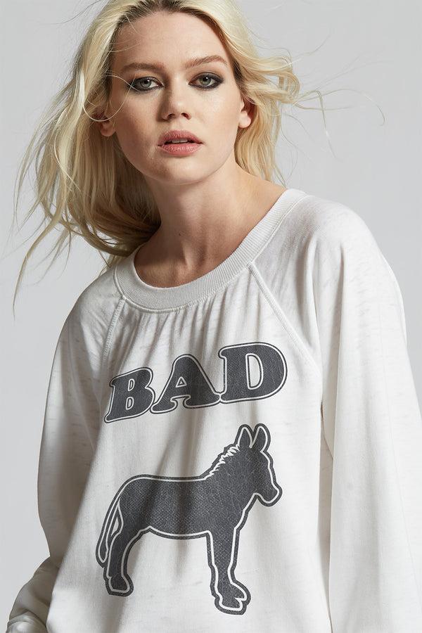 Recycled Karma Bad Ass Oversized White Graphic Sweatshirt