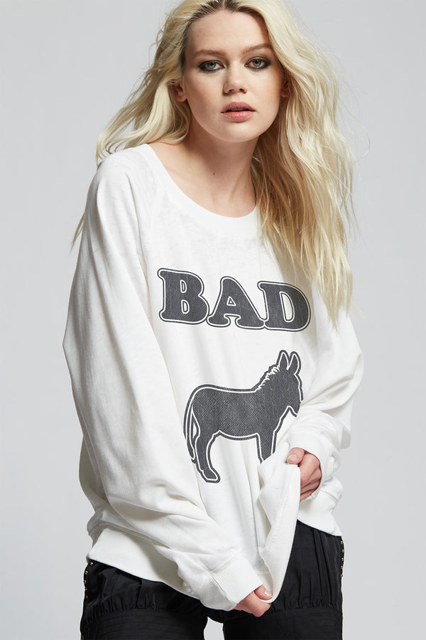 recycled karma Bad Ass Oversized White Graphic Sweatshirt