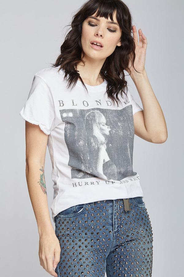Recycled Karma Blondie Hurry Up & Wait White Vintage Graphic Tee