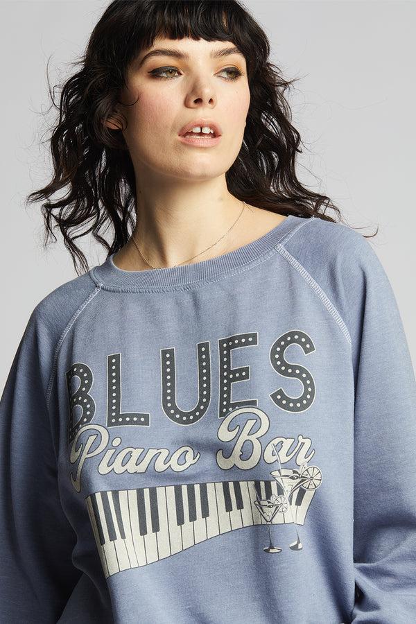 Recycled Karma Blues Piano Bar Oversized Vintage Graphic Sweatshirt