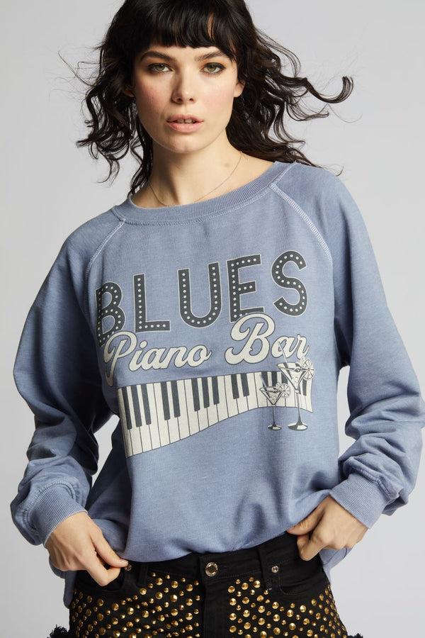 Recycled Karma Blues Piano Bar Oversized Vintage Graphic Sweatshirt