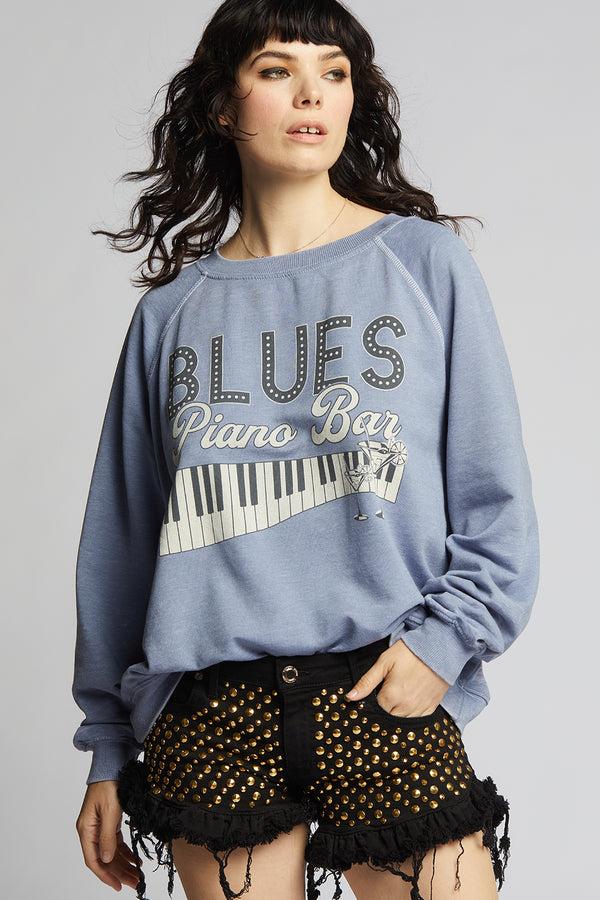 Recycled Karma Blues Piano Bar Oversized Vintage Graphic Sweatshirt