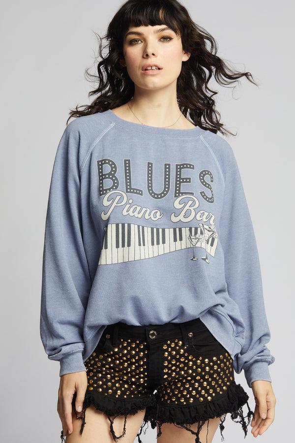 recycled karma Blues Piano Bar Oversized Vintage Graphic Sweatshirt