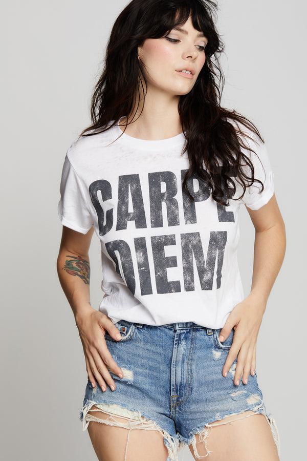 Recycled Karma Carpe Diem Minimalist White Statement Tee