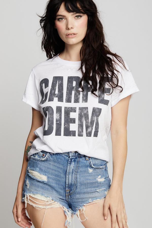 Recycled Karma Carpe Diem Minimalist White Statement Tee