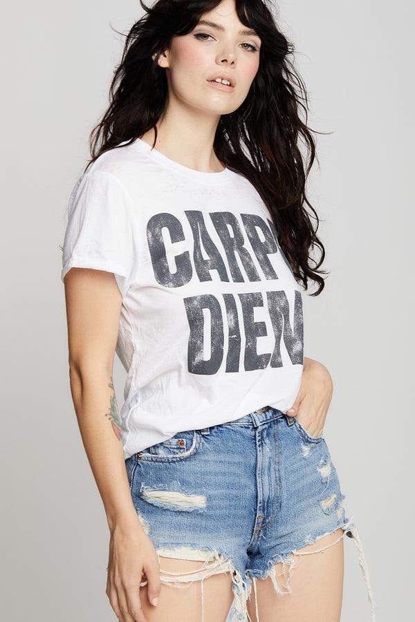 Recycled Karma Carpe Diem Minimalist White Statement Tee
