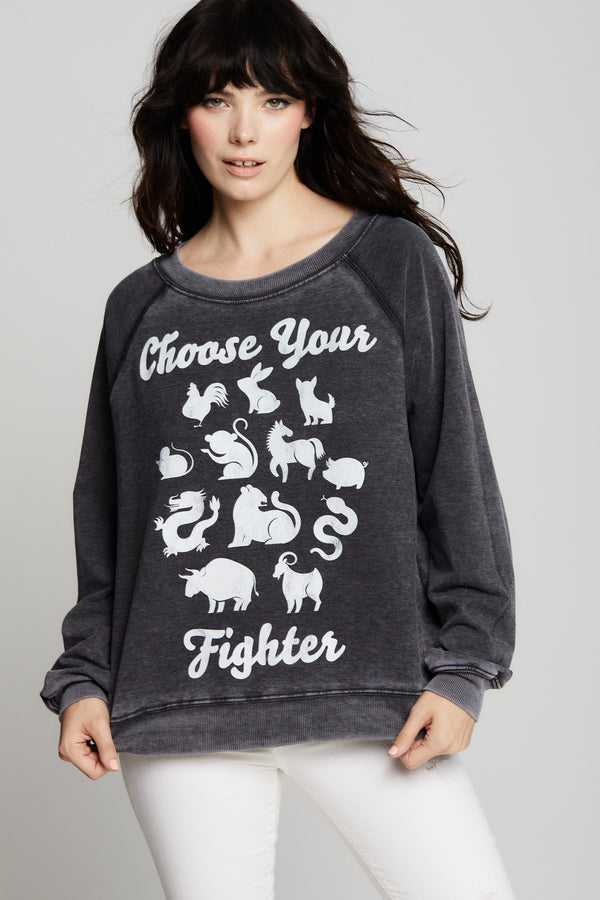 Recycled Karma Choose Your Fighter Oversized Vintage Style Sweatshirt