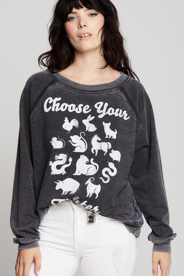 Recycled Karma Choose Your Fighter Oversized Vintage Style Sweatshirt