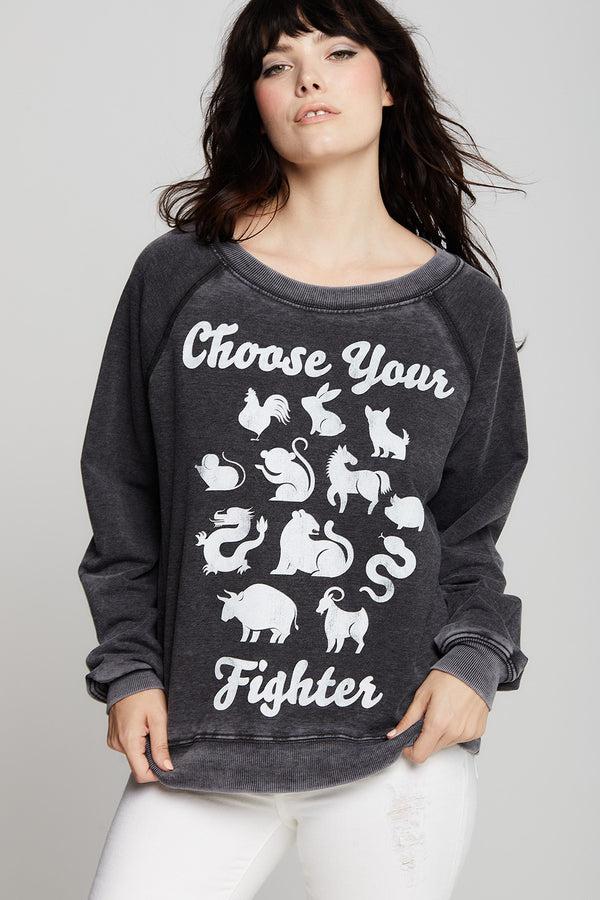 Recycled Karma Choose Your Fighter Oversized Vintage Style Sweatshirt