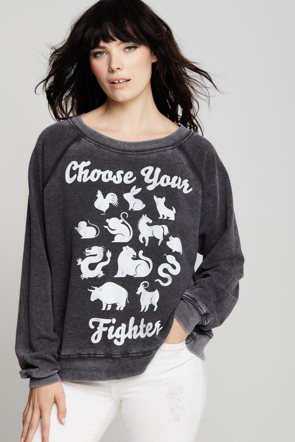 recycled karma Choose Your Fighter Oversized Vintage Style Sweatshirt