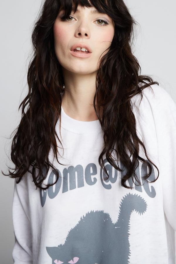 Recycled Karma Come At Me Oversized White Burnout Sweatshirt