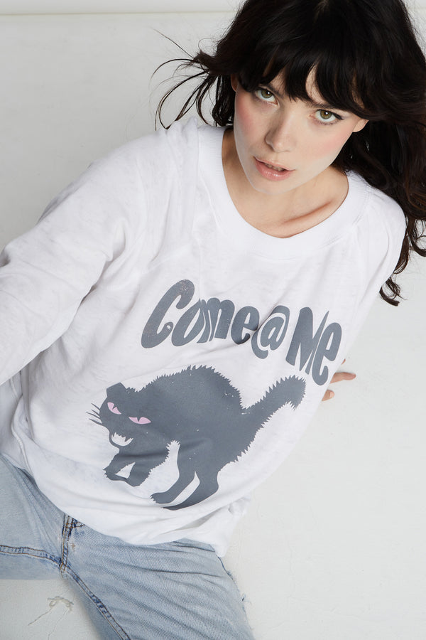 Recycled Karma Come At Me Oversized White Burnout Sweatshirt