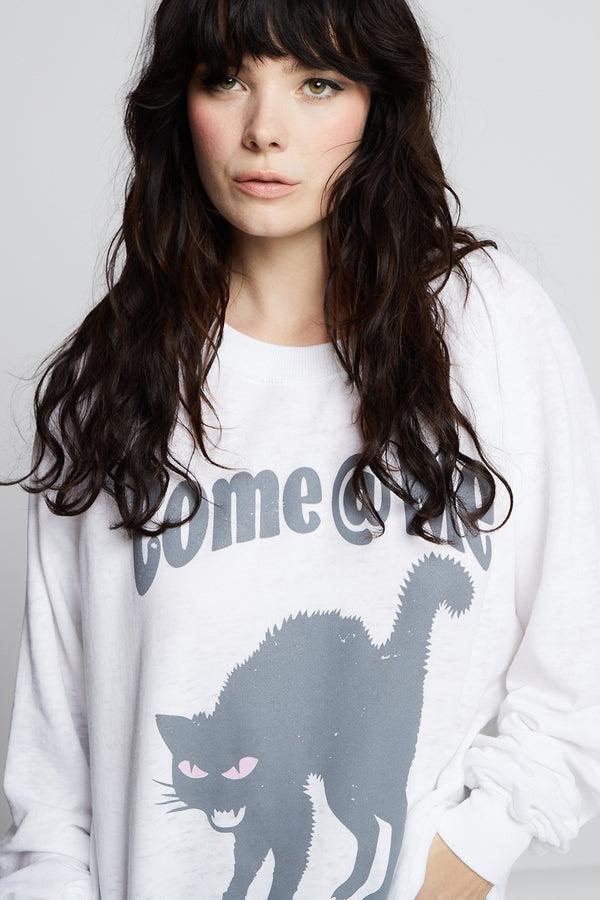 Recycled Karma Come At Me Oversized White Burnout Sweatshirt