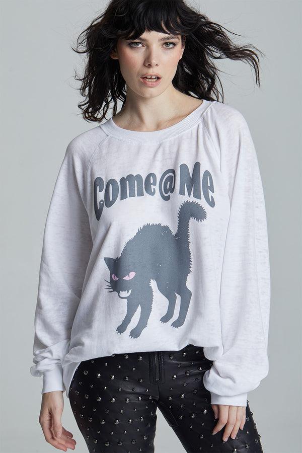 recycled karma Come At Me Oversized White Burnout Sweatshirt