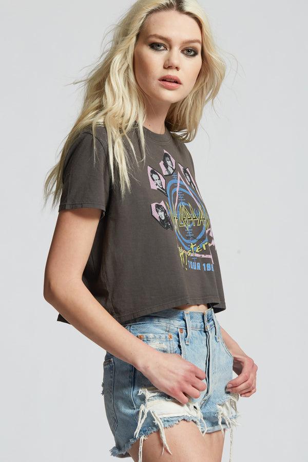 Recycled Karma Def Leppard Hysteria Tour Cropped Tee