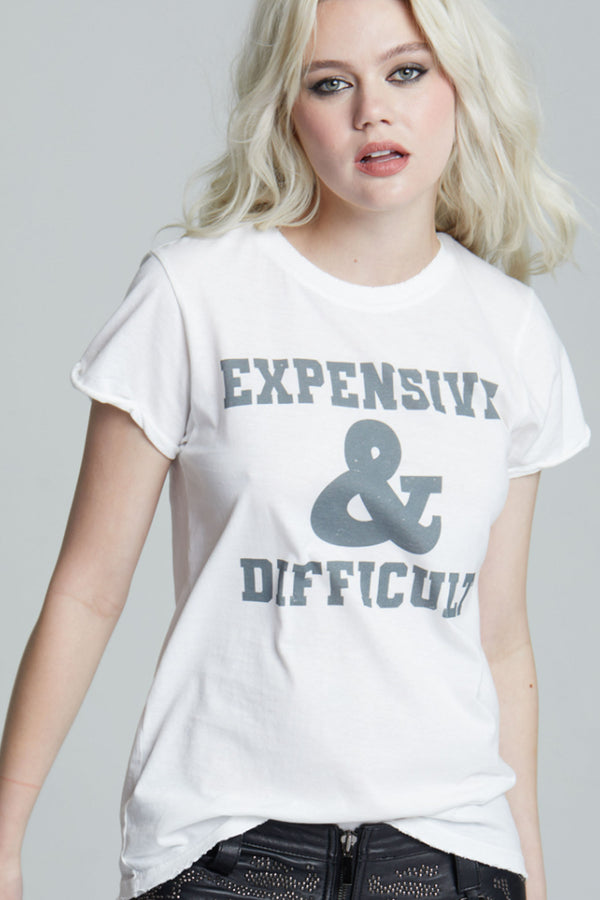 Recycled Karma Expensive & Difficult Fitted White Graphic Tee