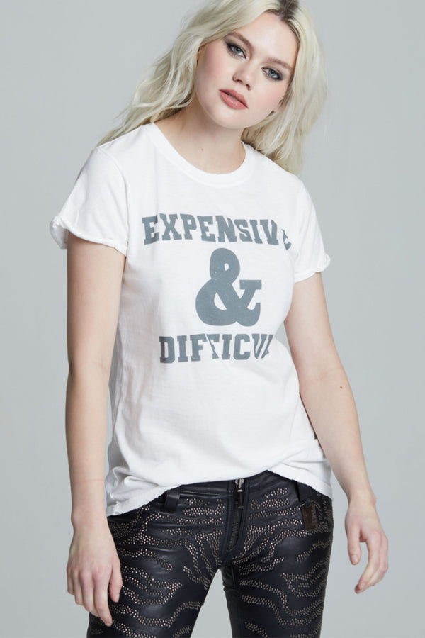 Recycled Karma Expensive & Difficult Fitted White Graphic Tee