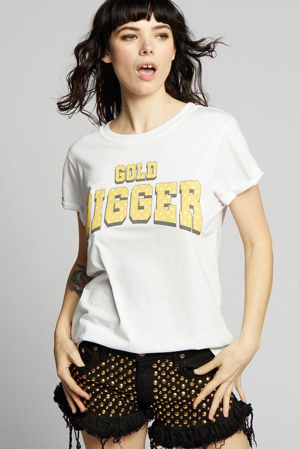 Recycled Karma Gold Digger Fitted White Graphic Tee